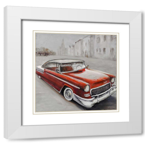 Vintage Classic Car White Modern Wood Framed Art Print with Double Matting by Atelier B Art Studio