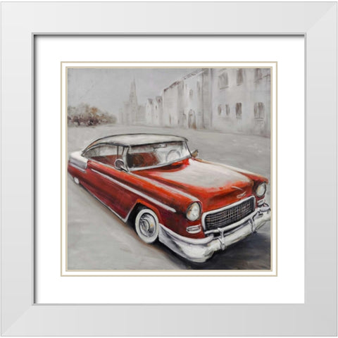Vintage Classic Car White Modern Wood Framed Art Print with Double Matting by Atelier B Art Studio