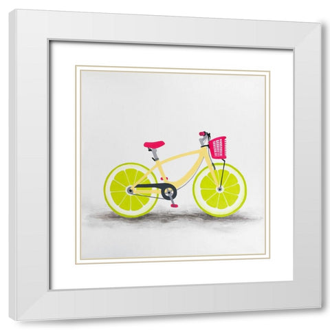 LIME WHEEL BIKE White Modern Wood Framed Art Print with Double Matting by Atelier B Art Studio
