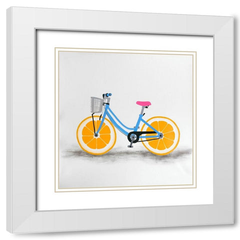 ORANGE WHEEL BIKE White Modern Wood Framed Art Print with Double Matting by Atelier B Art Studio