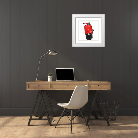 Red Italian Scooter White Modern Wood Framed Art Print with Double Matting by Atelier B Art Studio