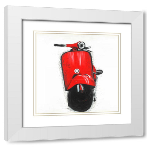 Red Italian Scooter White Modern Wood Framed Art Print with Double Matting by Atelier B Art Studio