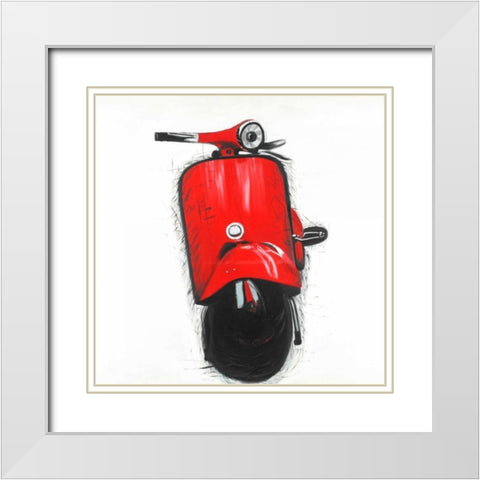 Red Italian Scooter White Modern Wood Framed Art Print with Double Matting by Atelier B Art Studio