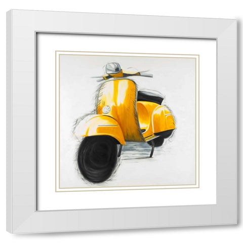 Yellow Italian Scooter White Modern Wood Framed Art Print with Double Matting by Atelier B Art Studio