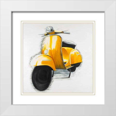 Yellow Italian Scooter White Modern Wood Framed Art Print with Double Matting by Atelier B Art Studio