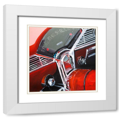 Vintage Red Car Dashboard White Modern Wood Framed Art Print with Double Matting by Atelier B Art Studio
