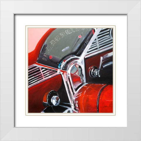 Vintage Red Car Dashboard White Modern Wood Framed Art Print with Double Matting by Atelier B Art Studio
