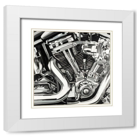 Mechanism of a Motorcycle White Modern Wood Framed Art Print with Double Matting by Atelier B Art Studio