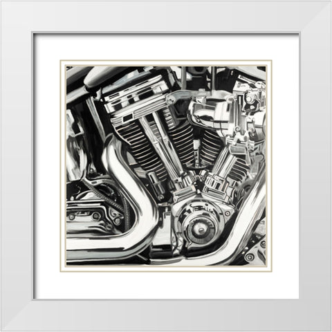 Mechanism of a Motorcycle White Modern Wood Framed Art Print with Double Matting by Atelier B Art Studio