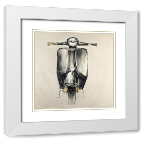Small Black Moped White Modern Wood Framed Art Print with Double Matting by Atelier B Art Studio