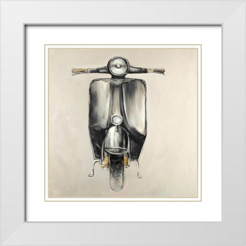 Small Black Moped White Modern Wood Framed Art Print with Double Matting by Atelier B Art Studio