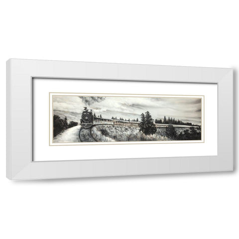 Steam Engine Train White Modern Wood Framed Art Print with Double Matting by Atelier B Art Studio