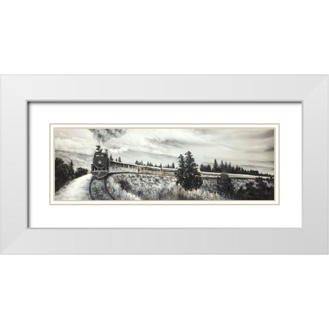 Steam Engine Train White Modern Wood Framed Art Print with Double Matting by Atelier B Art Studio