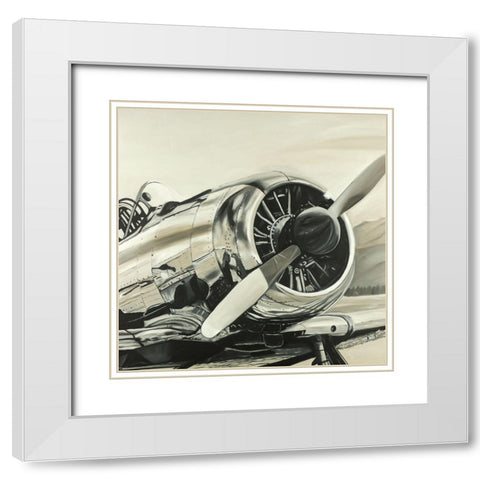 Vintage Aircraft White Modern Wood Framed Art Print with Double Matting by Atelier B Art Studio