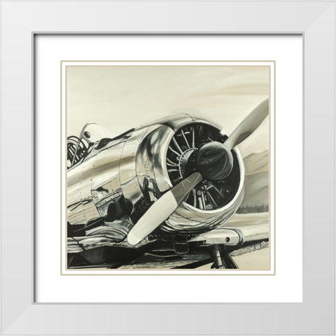 Vintage Aircraft White Modern Wood Framed Art Print with Double Matting by Atelier B Art Studio