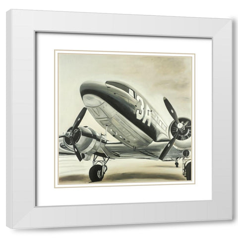 Vintage Airplane White Modern Wood Framed Art Print with Double Matting by Atelier B Art Studio