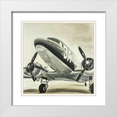 Vintage Airplane White Modern Wood Framed Art Print with Double Matting by Atelier B Art Studio