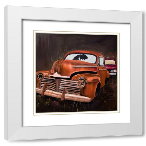 OLD CAR CRASH BY NIGHT White Modern Wood Framed Art Print with Double Matting by Atelier B Art Studio