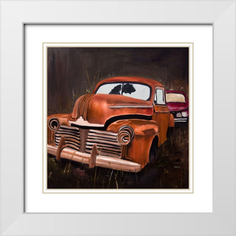 OLD CAR CRASH BY NIGHT White Modern Wood Framed Art Print with Double Matting by Atelier B Art Studio