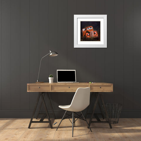 HUMPY OLD CAR BY NIGHT White Modern Wood Framed Art Print with Double Matting by Atelier B Art Studio