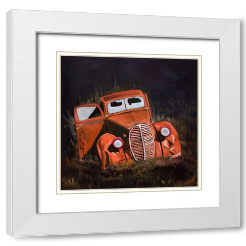 HUMPY OLD CAR BY NIGHT White Modern Wood Framed Art Print with Double Matting by Atelier B Art Studio