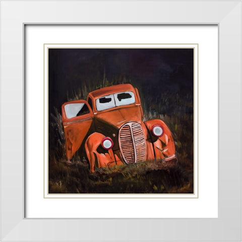 HUMPY OLD CAR BY NIGHT White Modern Wood Framed Art Print with Double Matting by Atelier B Art Studio