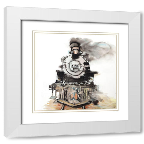 VINTAGE TRAIN White Modern Wood Framed Art Print with Double Matting by Atelier B Art Studio