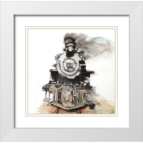 VINTAGE TRAIN White Modern Wood Framed Art Print with Double Matting by Atelier B Art Studio