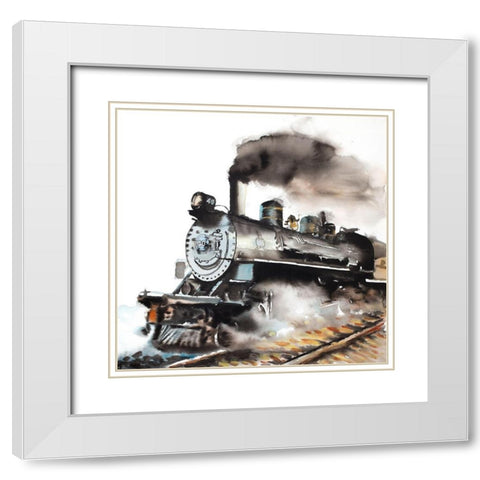 VINTAGE STEAM TRAIN White Modern Wood Framed Art Print with Double Matting by Atelier B Art Studio