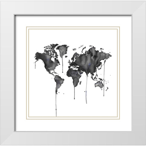 WATERCOLOR WORLD MAP White Modern Wood Framed Art Print with Double Matting by Atelier B Art Studio