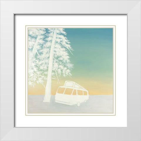 CAMPING White Modern Wood Framed Art Print with Double Matting by Atelier B Art Studio