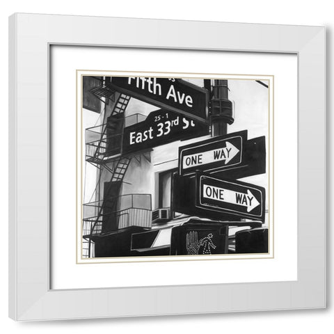 New York City Signs in Front of an Appartment  White Modern Wood Framed Art Print with Double Matting by Atelier B Art Studio