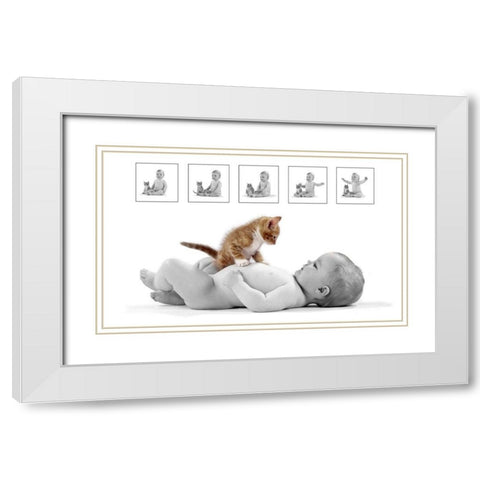 Kitten and baby White Modern Wood Framed Art Print with Double Matting by Hoenderkamp, Patrick