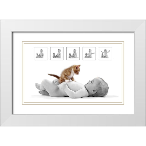 Kitten and baby White Modern Wood Framed Art Print with Double Matting by Hoenderkamp, Patrick