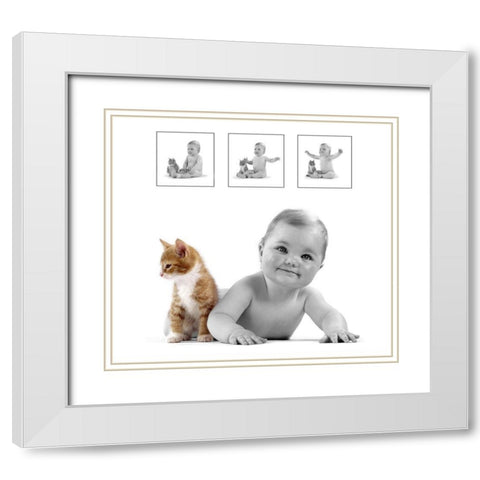 baby and kitten White Modern Wood Framed Art Print with Double Matting by Hoenderkamp, Patrick