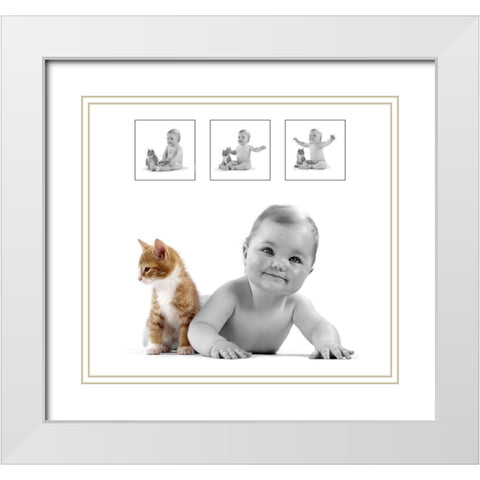baby and kitten White Modern Wood Framed Art Print with Double Matting by Hoenderkamp, Patrick