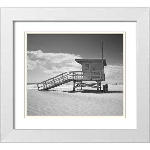 Santa Monica Beach in Color White Modern Wood Framed Art Print with Double Matting by Anonymous