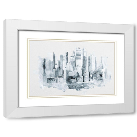 Manhattan Aquarell White Modern Wood Framed Art Print with Double Matting by Anonymous