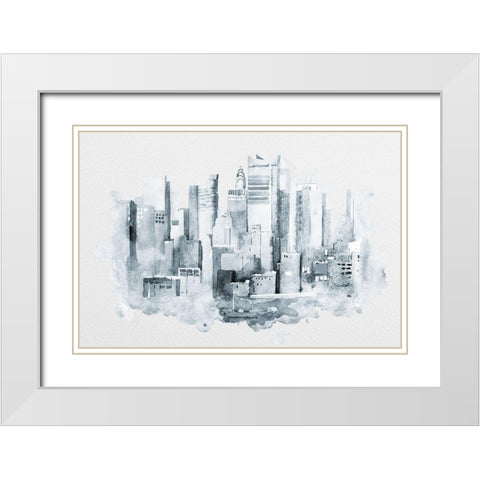 Manhattan Aquarell White Modern Wood Framed Art Print with Double Matting by Anonymous