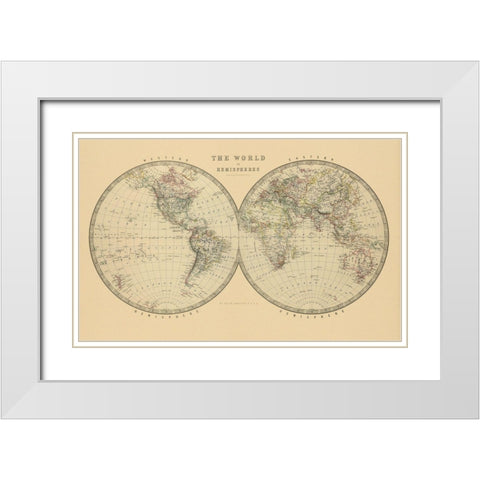 The World in Hemispheres 1912 White Modern Wood Framed Art Print with Double Matting by Johnston, A K.