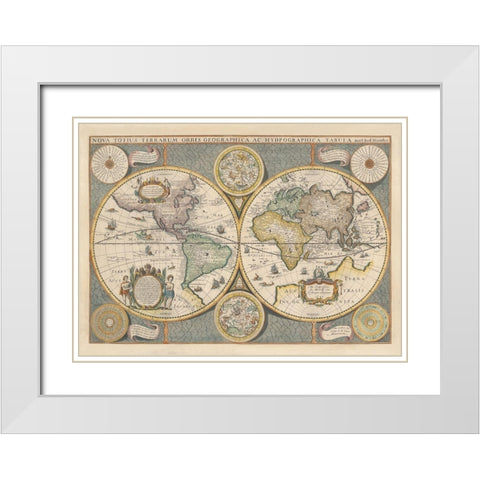 Nova Totius Terrarium, 1642 White Modern Wood Framed Art Print with Double Matting by Hondius, Jodocus
