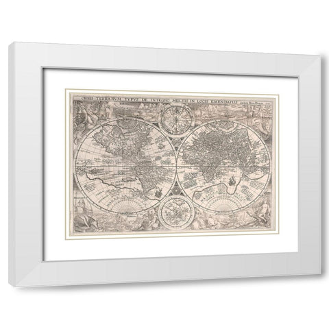 World Map 1594 White Modern Wood Framed Art Print with Double Matting by Plancio, Petro