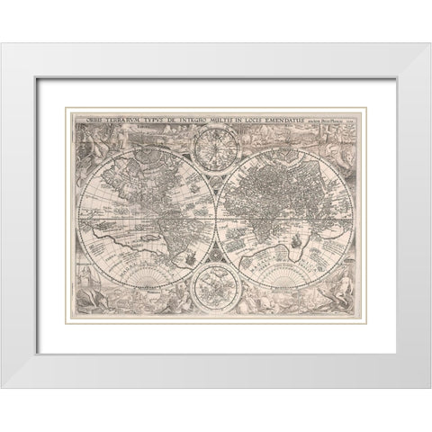 World Map 1594 White Modern Wood Framed Art Print with Double Matting by Plancio, Petro