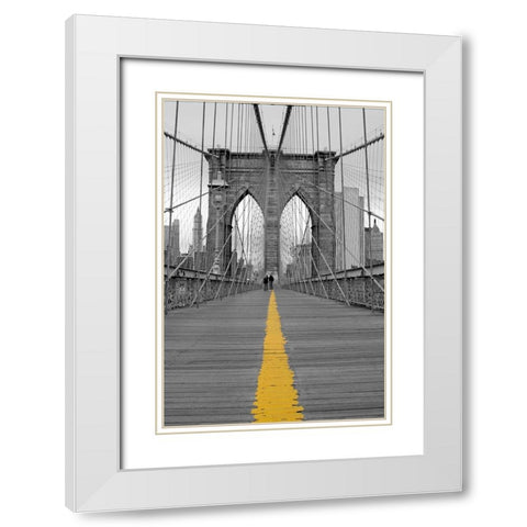 Brooklyn Bridge Couple White Modern Wood Framed Art Print with Double Matting by Anonymous
