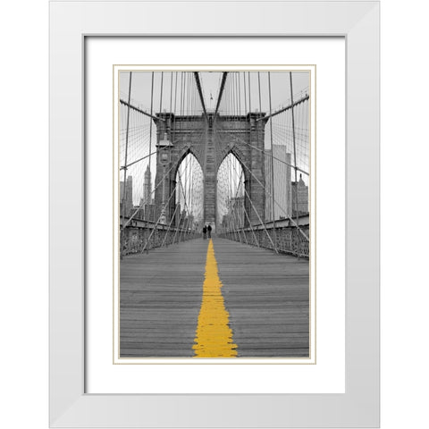 Brooklyn Bridge Couple White Modern Wood Framed Art Print with Double Matting by Anonymous