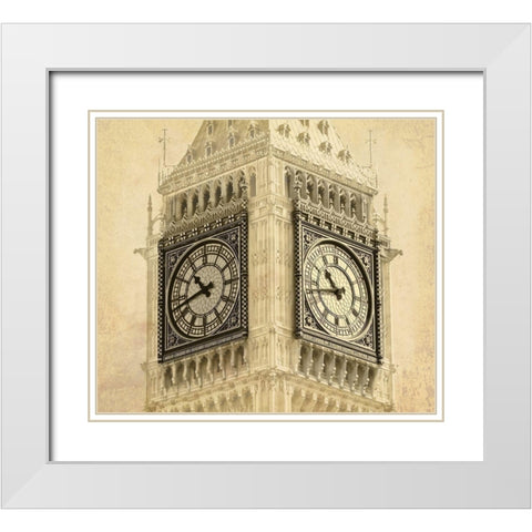 Big Ben Vintage White Modern Wood Framed Art Print with Double Matting by Anonymous