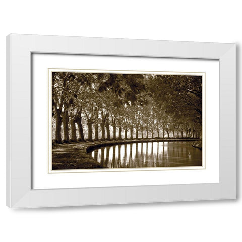 Tree Line at Pond White Modern Wood Framed Art Print with Double Matting by Anonymous