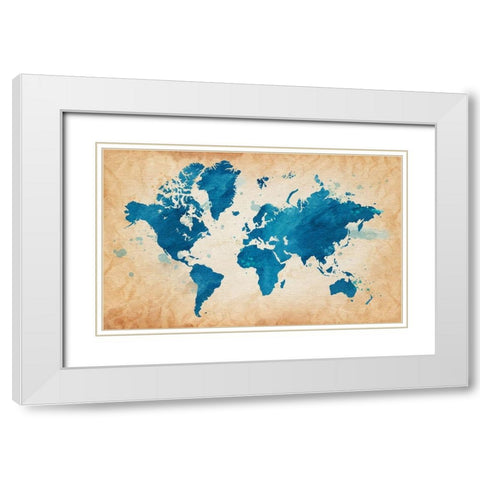 Illustrative World Map White Modern Wood Framed Art Print with Double Matting by Leyasw