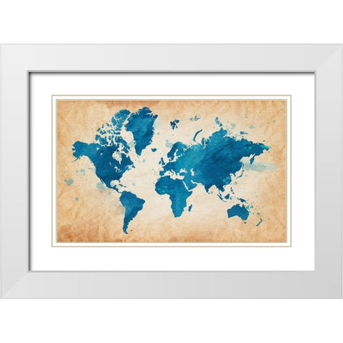 Illustrative World Map White Modern Wood Framed Art Print with Double Matting by Leyasw