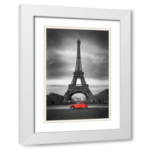 Retro Red and the Eiffel Tower White Modern Wood Framed Art Print with Double Matting by Anonymous